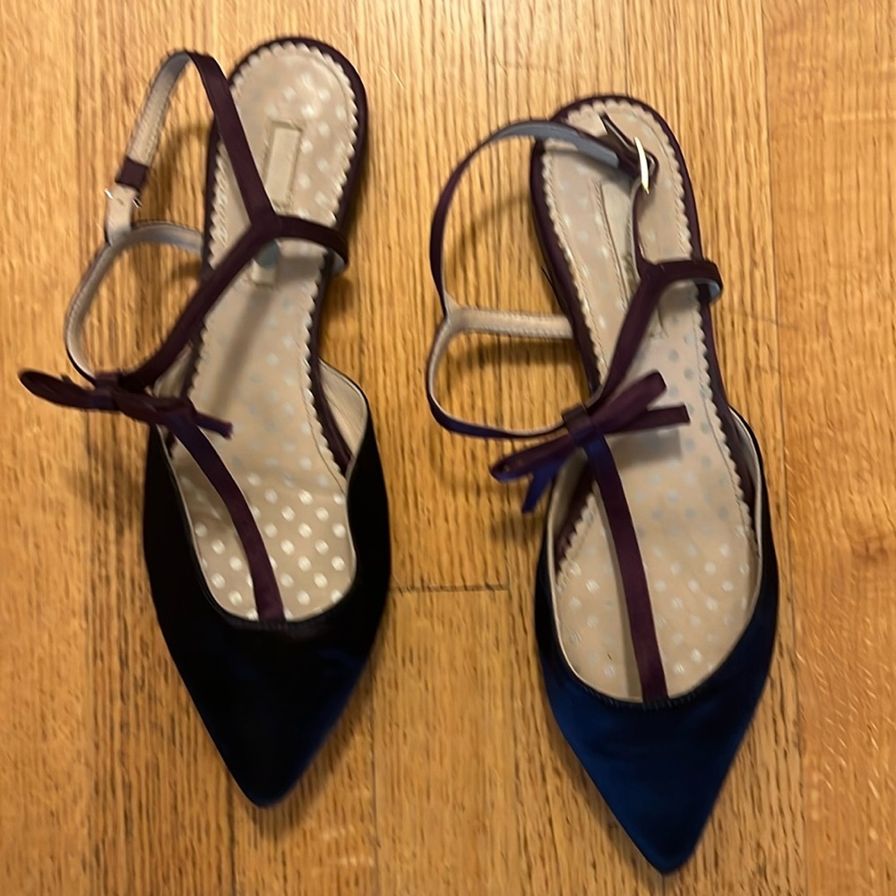 Navy and purple satin flats